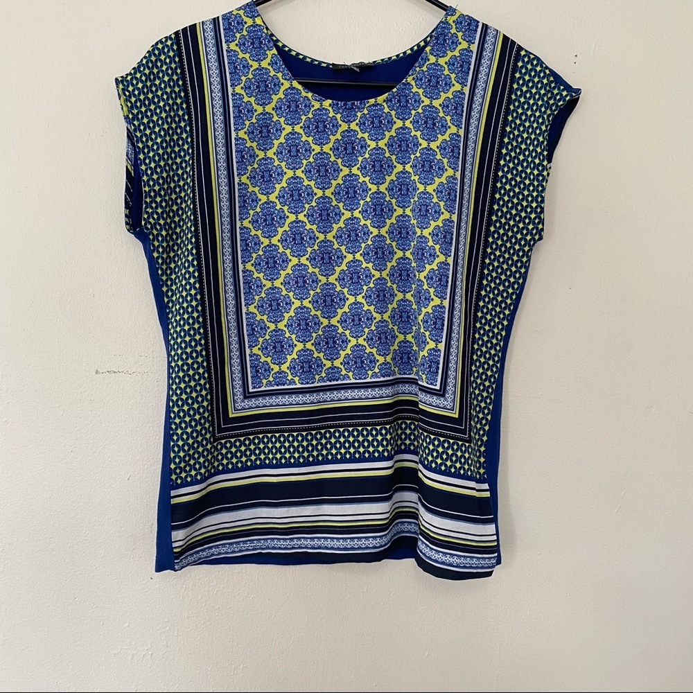 The Limited Blouse Tile Pattern Striped Blue Small